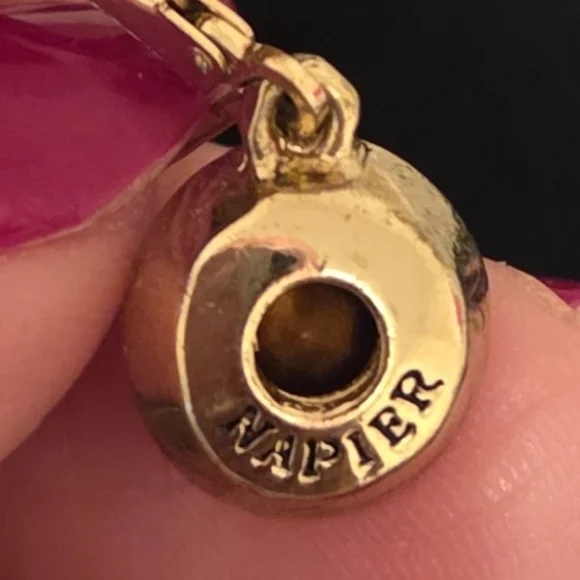 Vintage Napier Gold and Brown Ornate Leverback Earrings - Picture 3 of 3